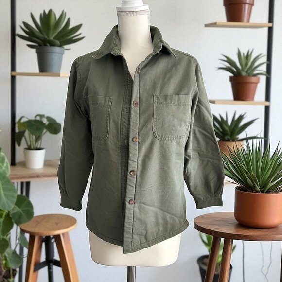 WOOLRICH Women’s Green Buttown Down Fleece Lined Work Shacket Jacket Size S - Picture 1 of 8